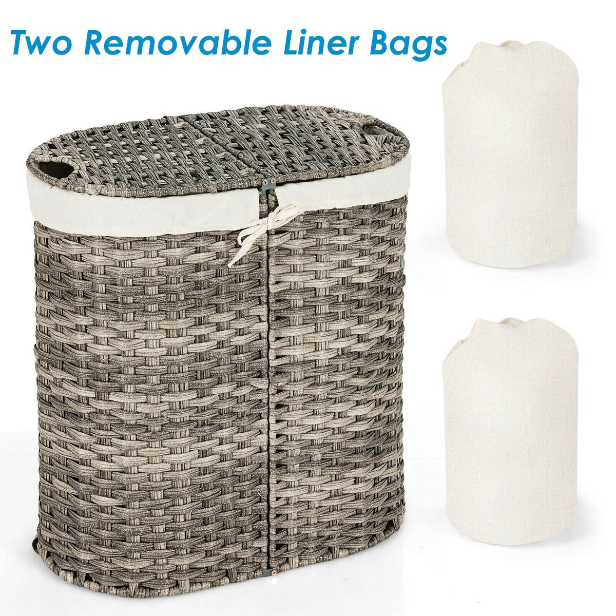 Handwoven Laundry Hamper Basket with 2 Removable Liner Bags