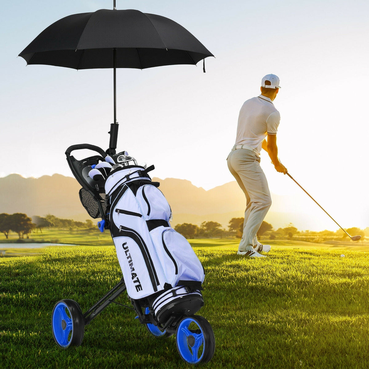Folding 3 Wheels Golf Push Cart with Brake Scoreboard Adjustable Handle