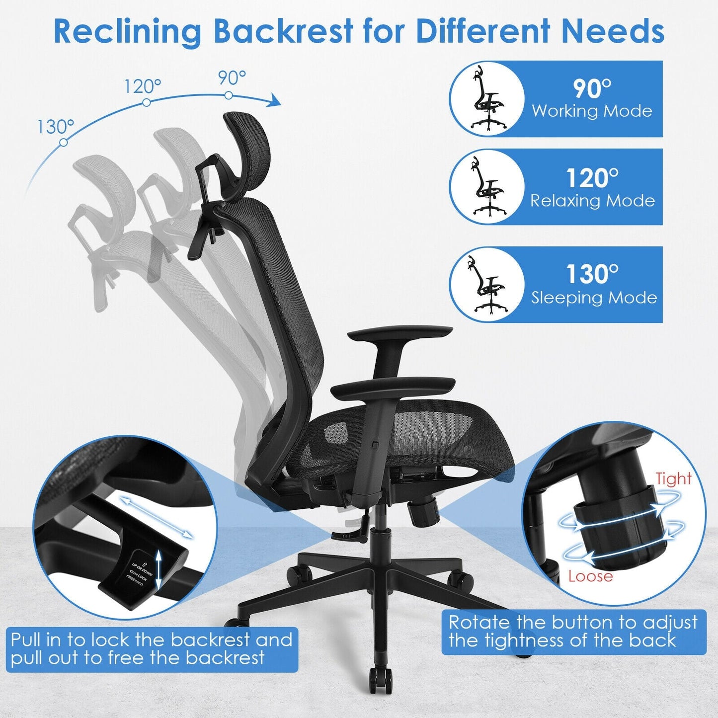 Height Adjustable Ergonomic High Back Mesh Office Chair with Hange