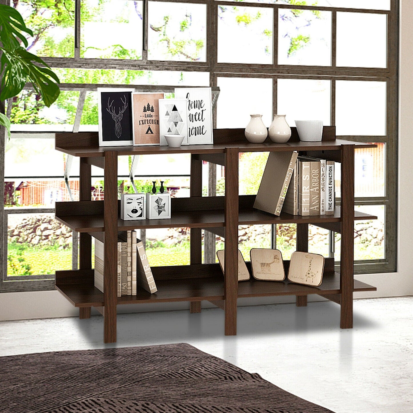 59 Inch Console Table with 3-tier Open Shelf for Front Hall Hallway and Foyer