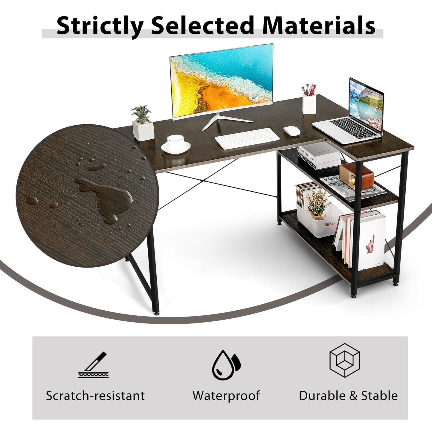 48 Inch Reversible L Shaped Computer Desk with Adjustable Shelf