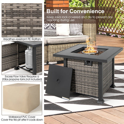 32 Inch Square Propane Fire Pit Table with Lava Rocks Cover