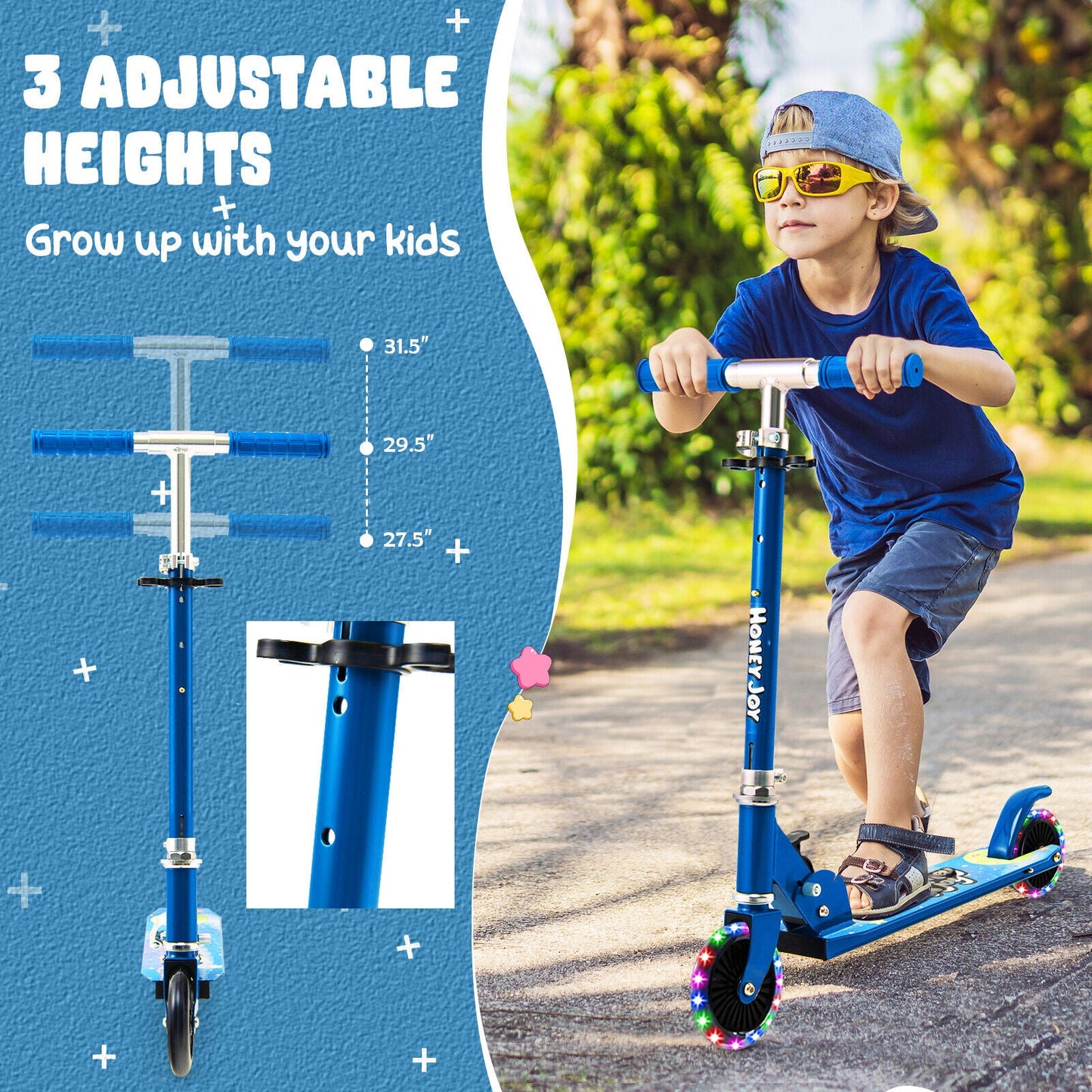 Folding Kick Scooter with 3 Adjustable Heights for Kids
