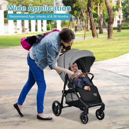 5-Point Harness Lightweight Infant Stroller with Foot Cover and Adjustable Backrest-Gray