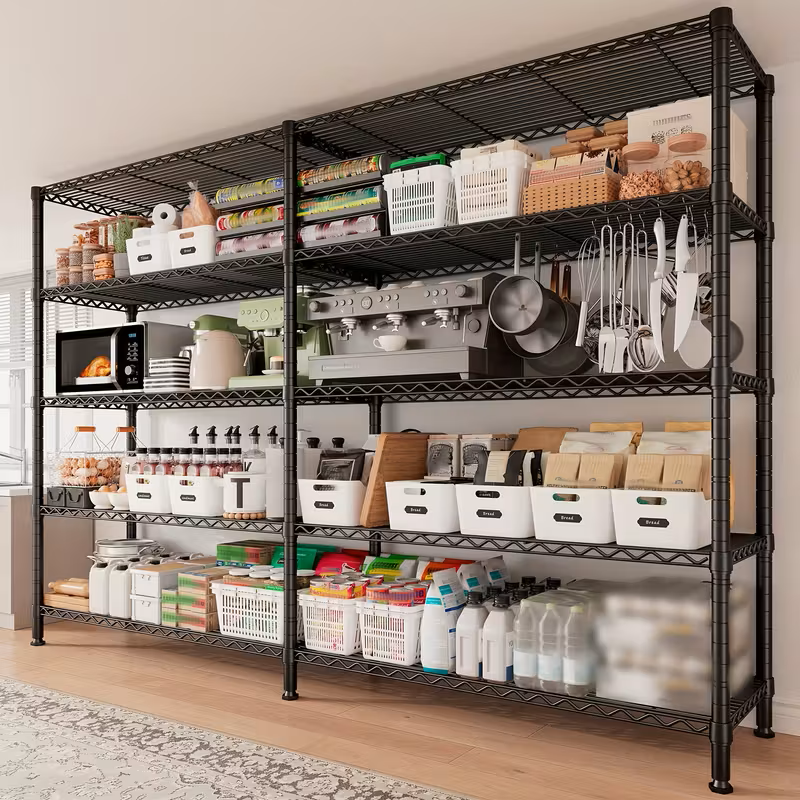 Adjustable wire shelving rack, multiple tiers