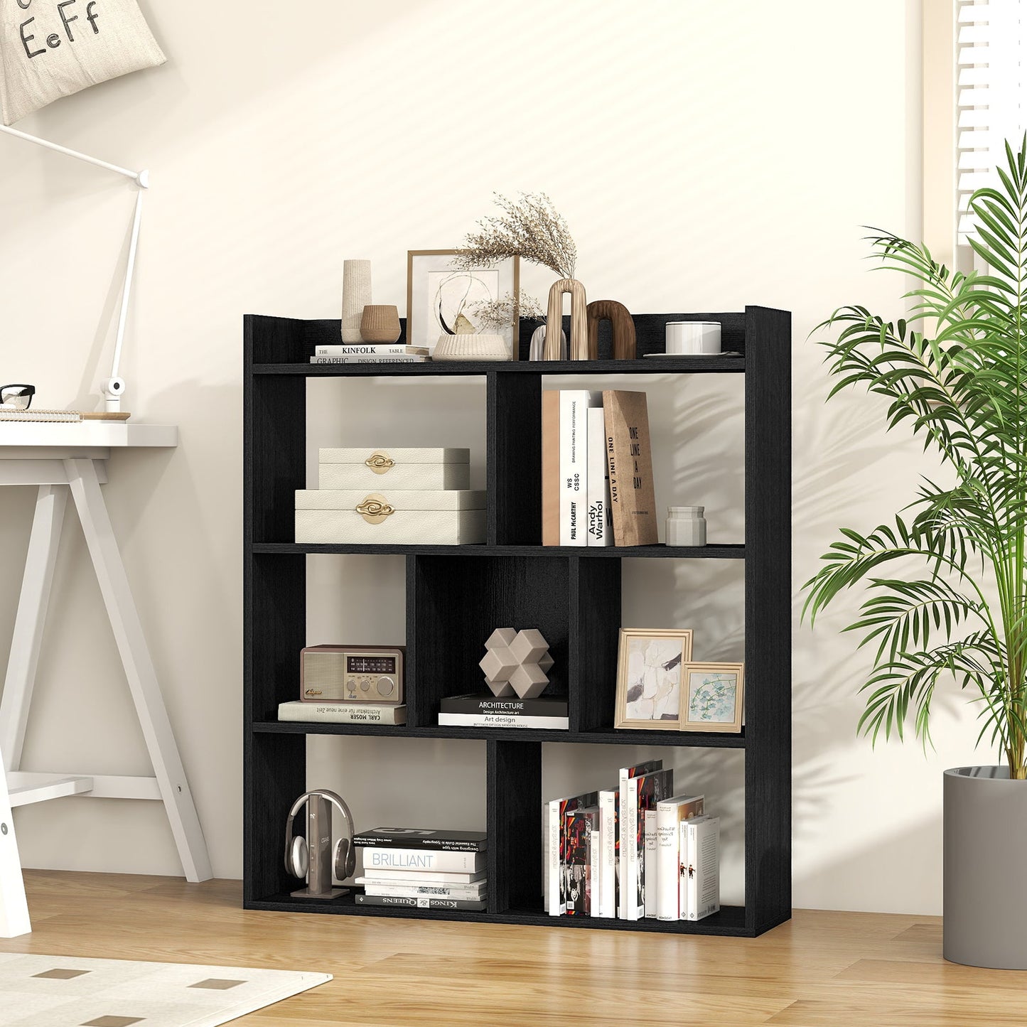 7 Cubes Open-back Bookshelf with Anti-Toppling Devices