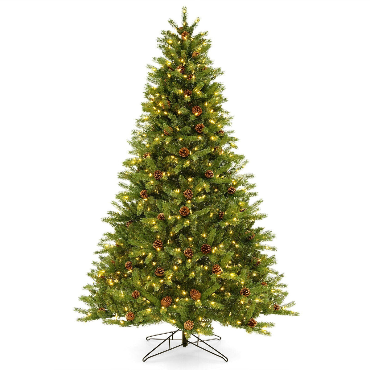 6/7 FT Artificial Christmas Tree with Pine Cones and Adjustable Brightness