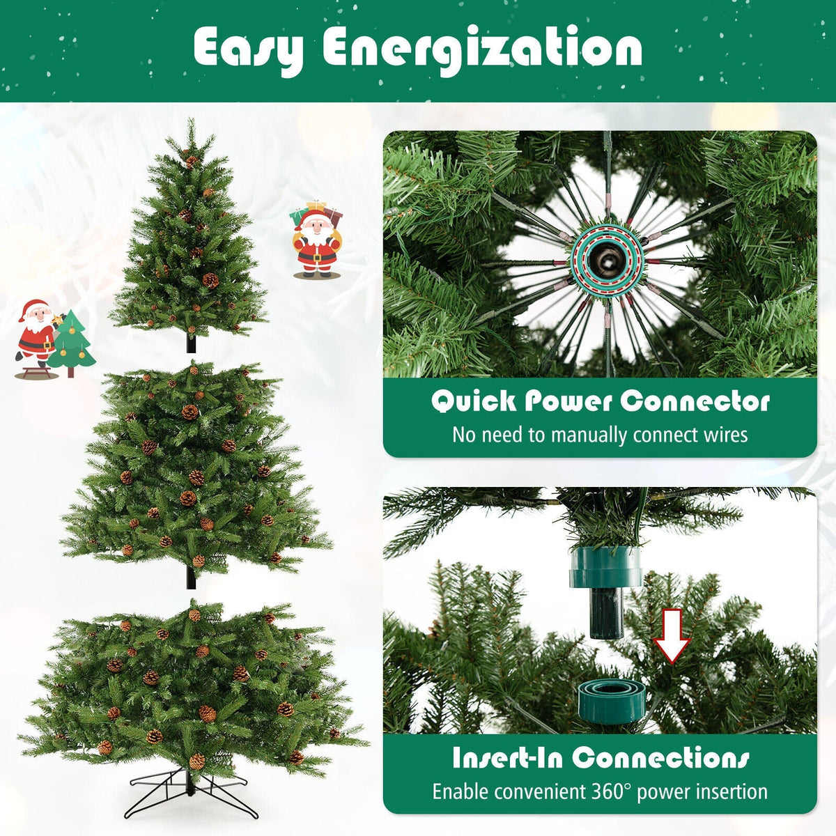 6/7 FT Artificial Christmas Tree with Pine Cones and Adjustable Brightness