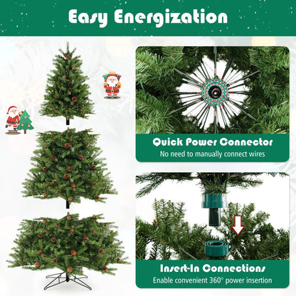 6/7 FT Artificial Christmas Tree with Pine Cones and Adjustable Brightness