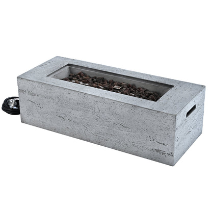 Fire Pit Propane Rectangular MGO Gray 40000 BTU with Tank Cover 41.9 In