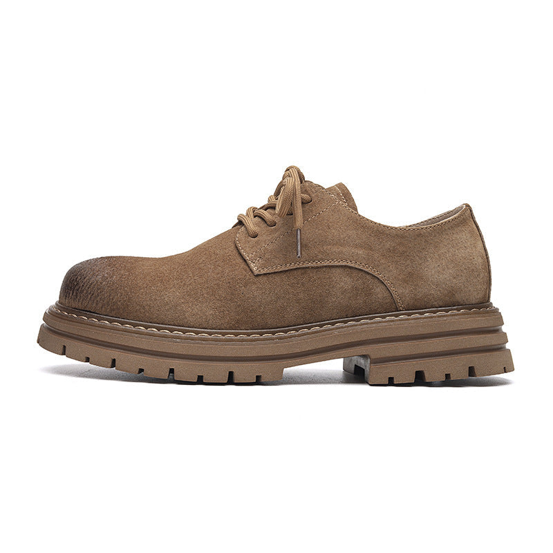Youthful Round-toe Mens British-style Casual Pigskin Mid-heel Wide-toe Work Shoes