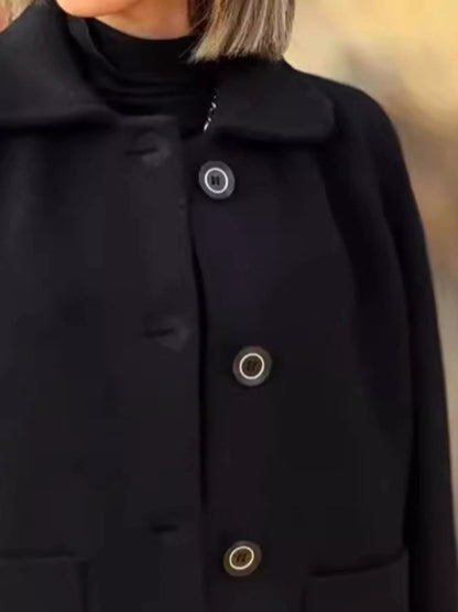 Full Size Button-Front Raglan Sleeve Coat Plus Size