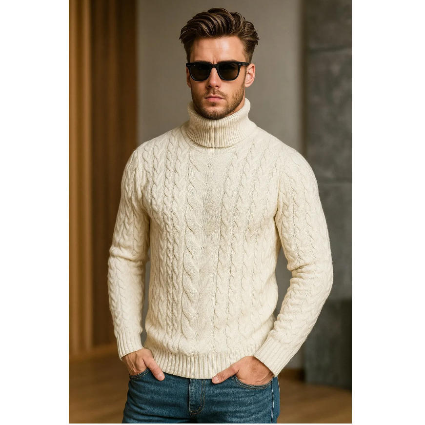 Mens Turtleneck Cable-Knit Sweater In Plus Sizes
