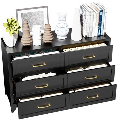 Dresser 6-Drawer Black Steel Smooth-Glide Powder Coat 47.3x15.8x30 In