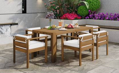 Outdoor Dining Set Acacia Wood Light Teak 7 Piece Rectangle Seats 6