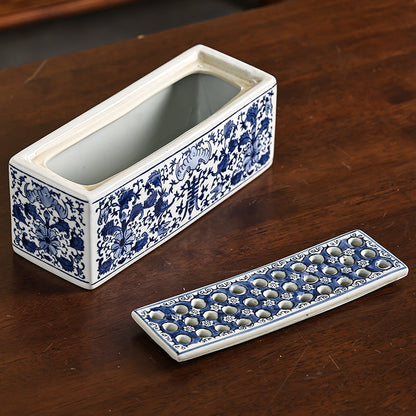 Blue and White Ceramic Bud Vase or Incense Holder