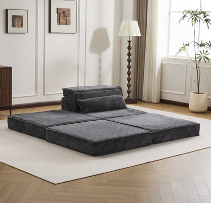 Sofa Convertible Modular Circle Fleece Dark Gray 1 Seat 79 In Ottoman