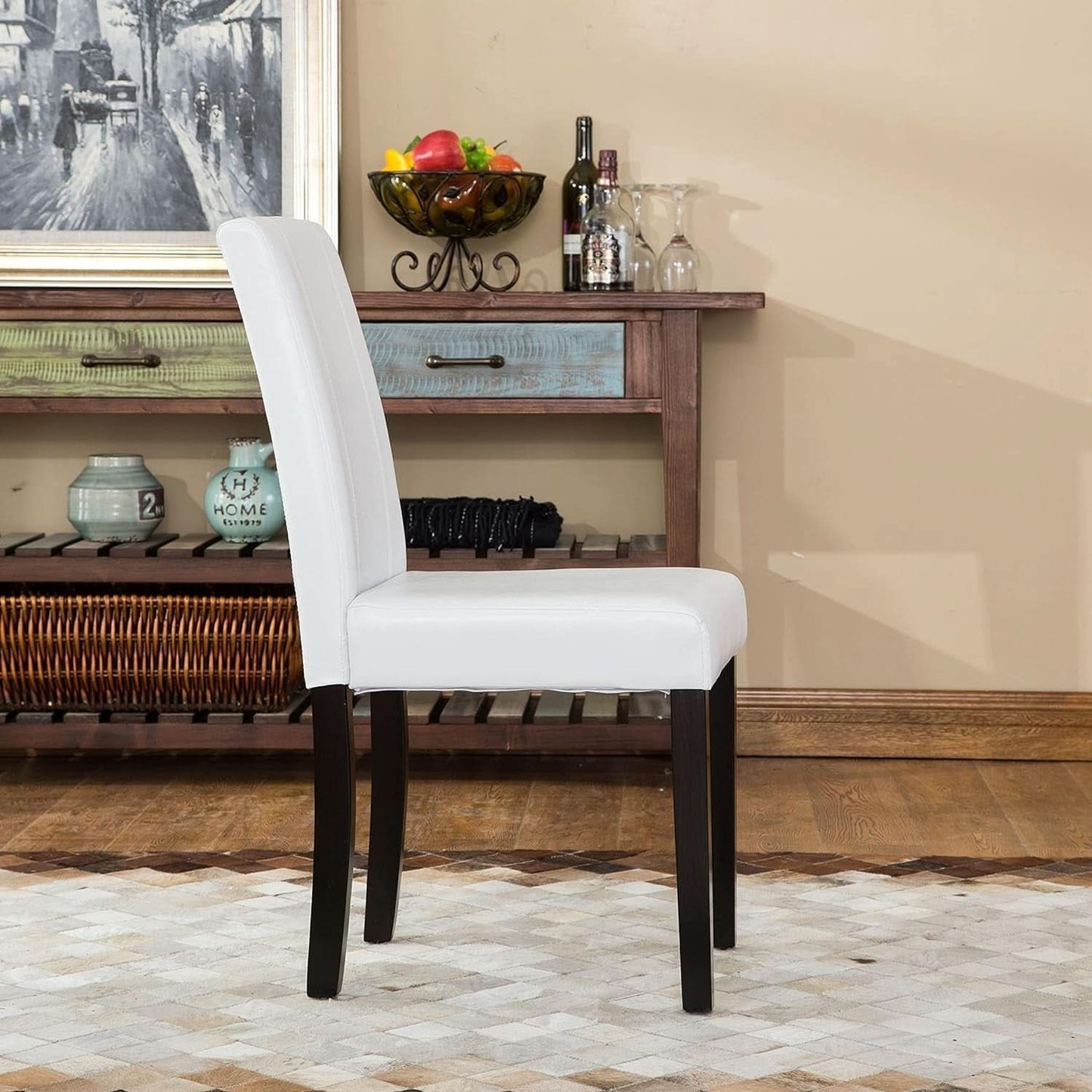 Off White Leatherette Padded Parson Chair Set of 2