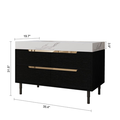 35.4' Modern Bathroom Vanity with Undermount Sink, Sintered Stone Top, Waterp...