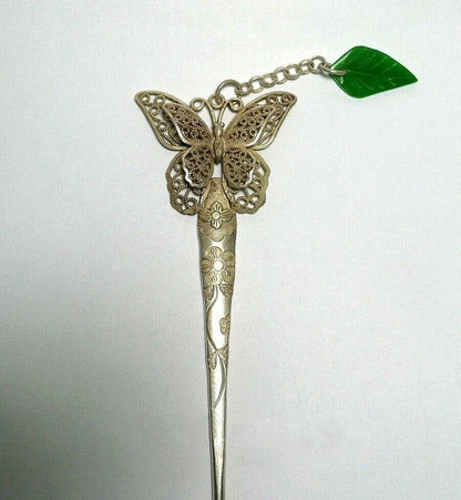Handmade Silver Jade Butterfly Hairpin