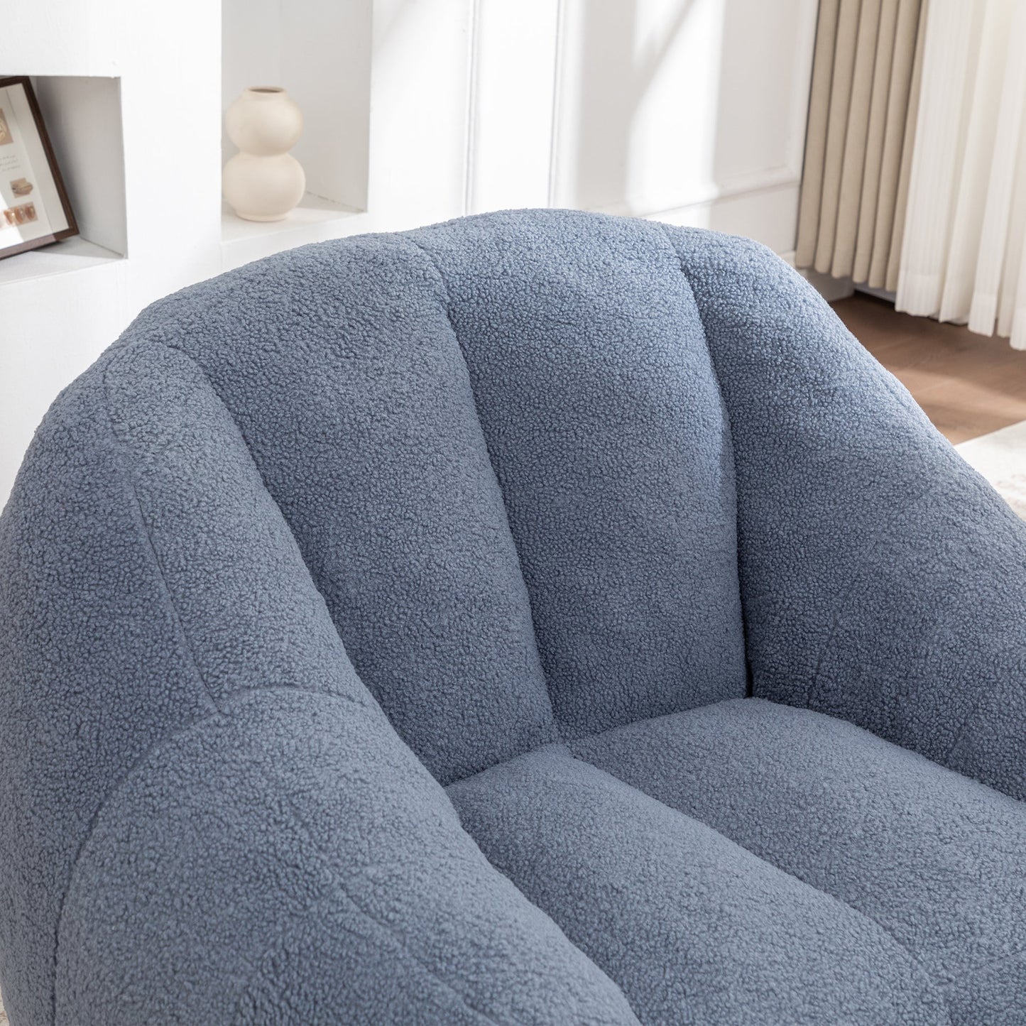 Bean Bag Chair Plush Faux Fur Light Blue Memory Foam Ergonomic Armrests 37.4 In