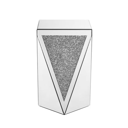 Inverted Triangle Mirror Coffee Table, Crystal Diamond Inlaid, Silver Glass