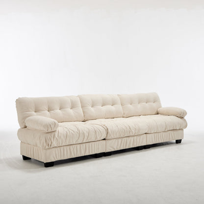 Sectional Sofa Cloud Modular Flannelette Beige 3 Seat 123 In 5 Pillows