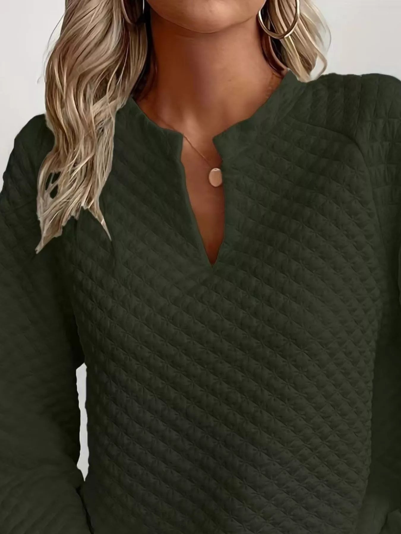 Notched Raglan Sleeve Sweatshirt