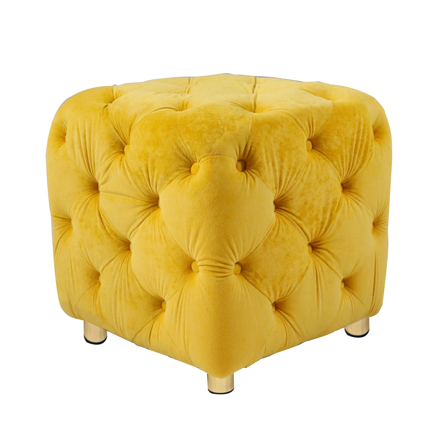 Yellow Modern Velvet Upholstered Ottoman Small Cube 18.11x18.11x18.9