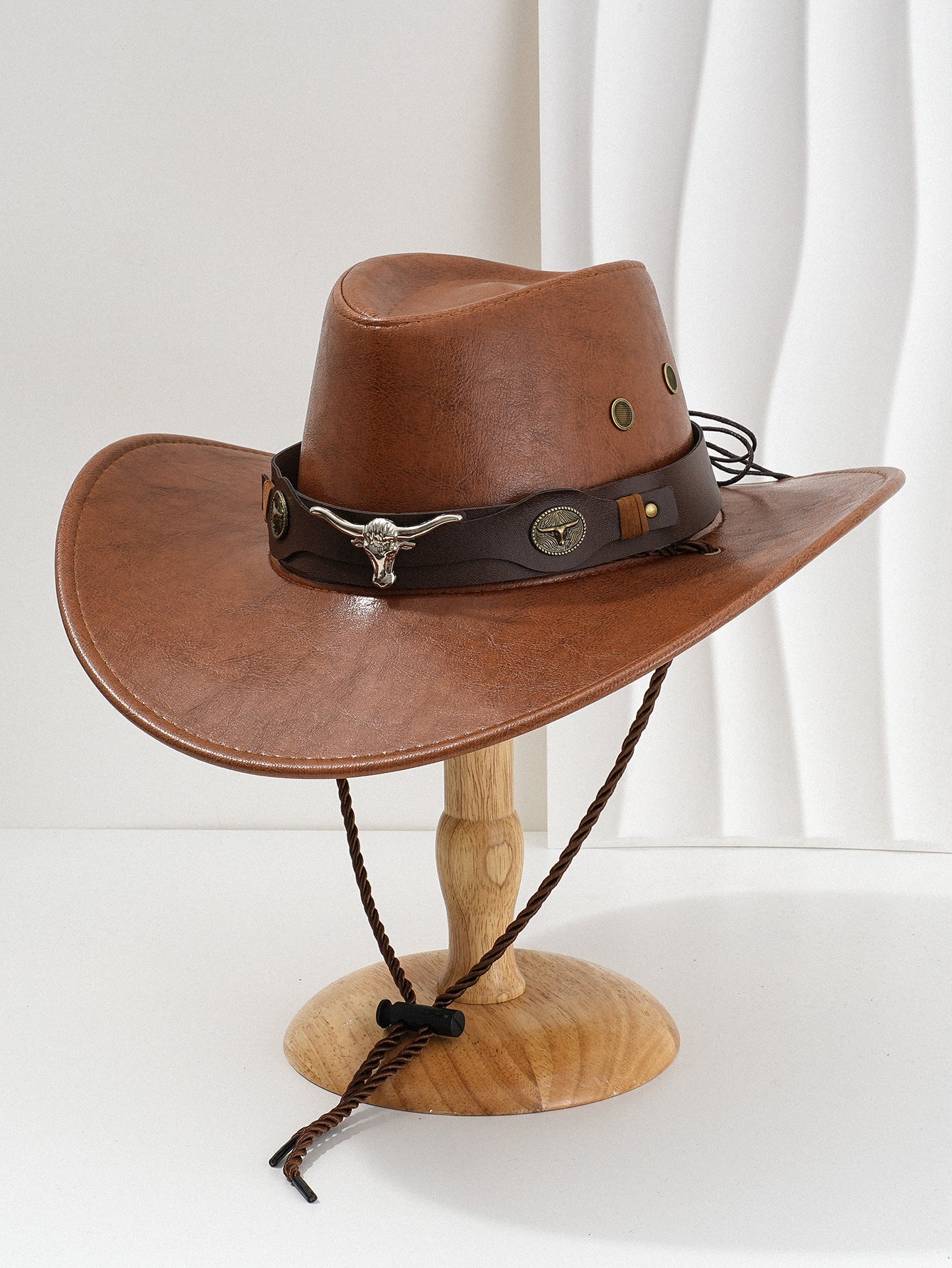 PU Leather Metal 3D Ox-Head Retro Curved Belt Denim Hat