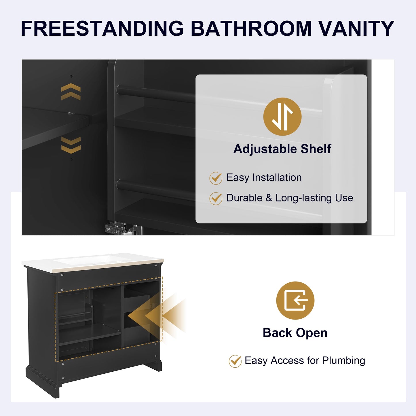36-Inch Bathroom Vanity with Ceramic Sink Top, 4 Drawers and 1 Soft-Close Door