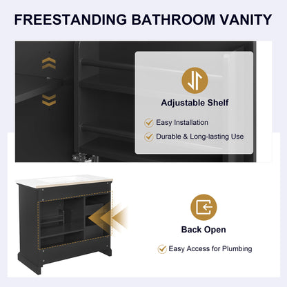 36-Inch Bathroom Vanity with Ceramic Sink Top, 4 Drawers and 1 Soft-Close Door