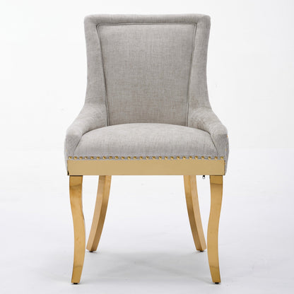 Chenille Dining Chairs, Modern Style with Curved Gold - Plated Legs & Rivet