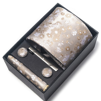 Men's Jacquard Necktie Set with Pocket Square and Cufflinks