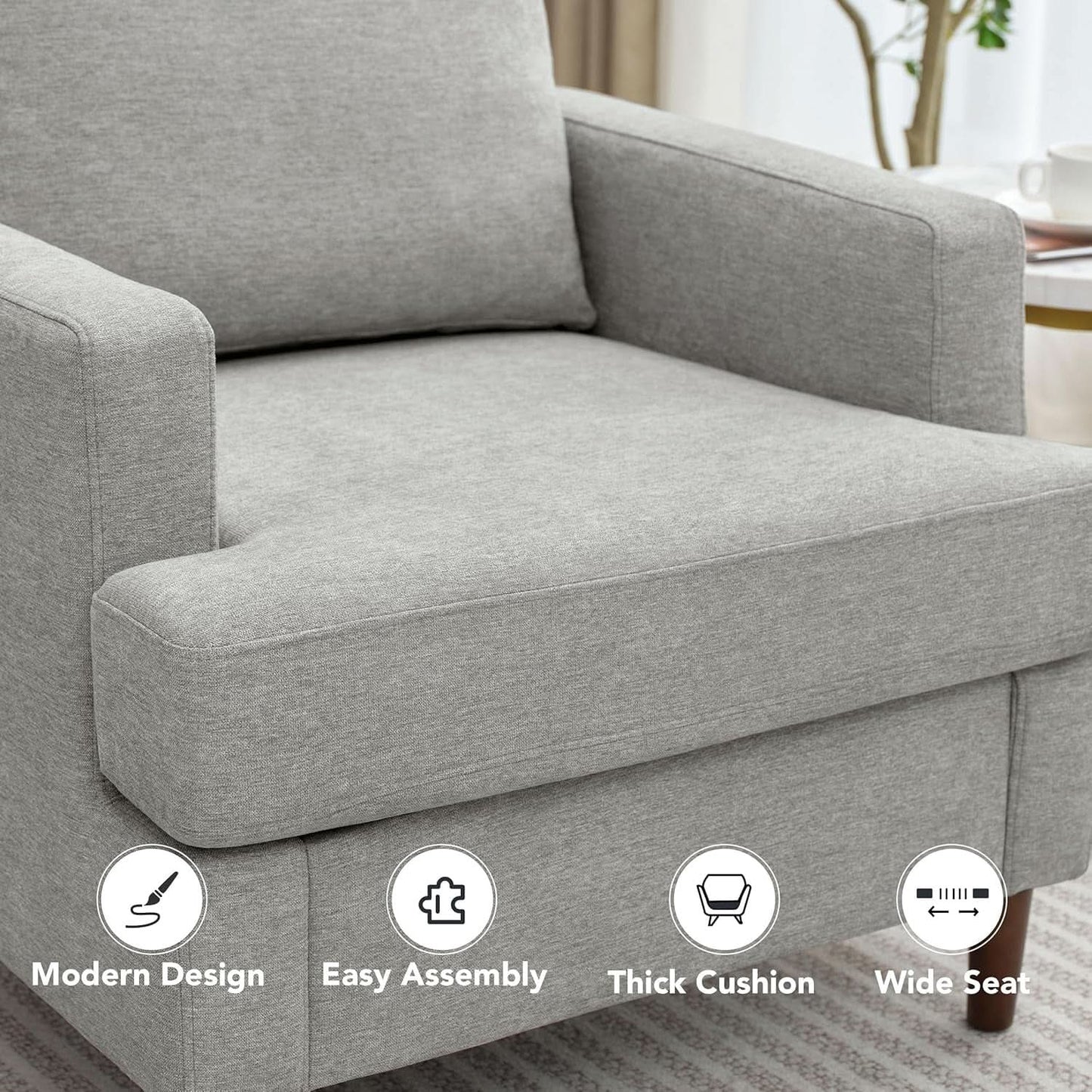 Mid Century Linen Grey Upholstered Accent Armchair