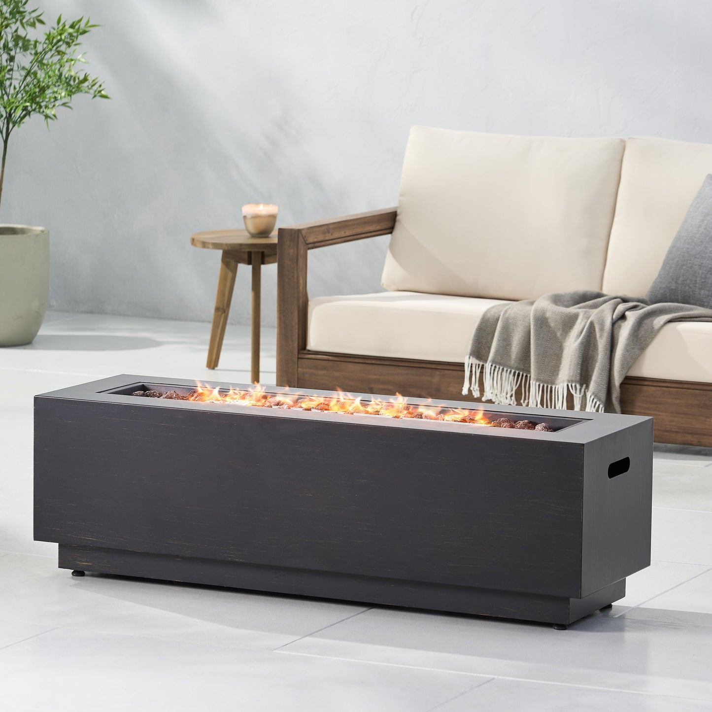 Modern 40 in Outdoor Iron Propane Fire Pit, 50,000 BTU, Sleek Design, Dark Brown