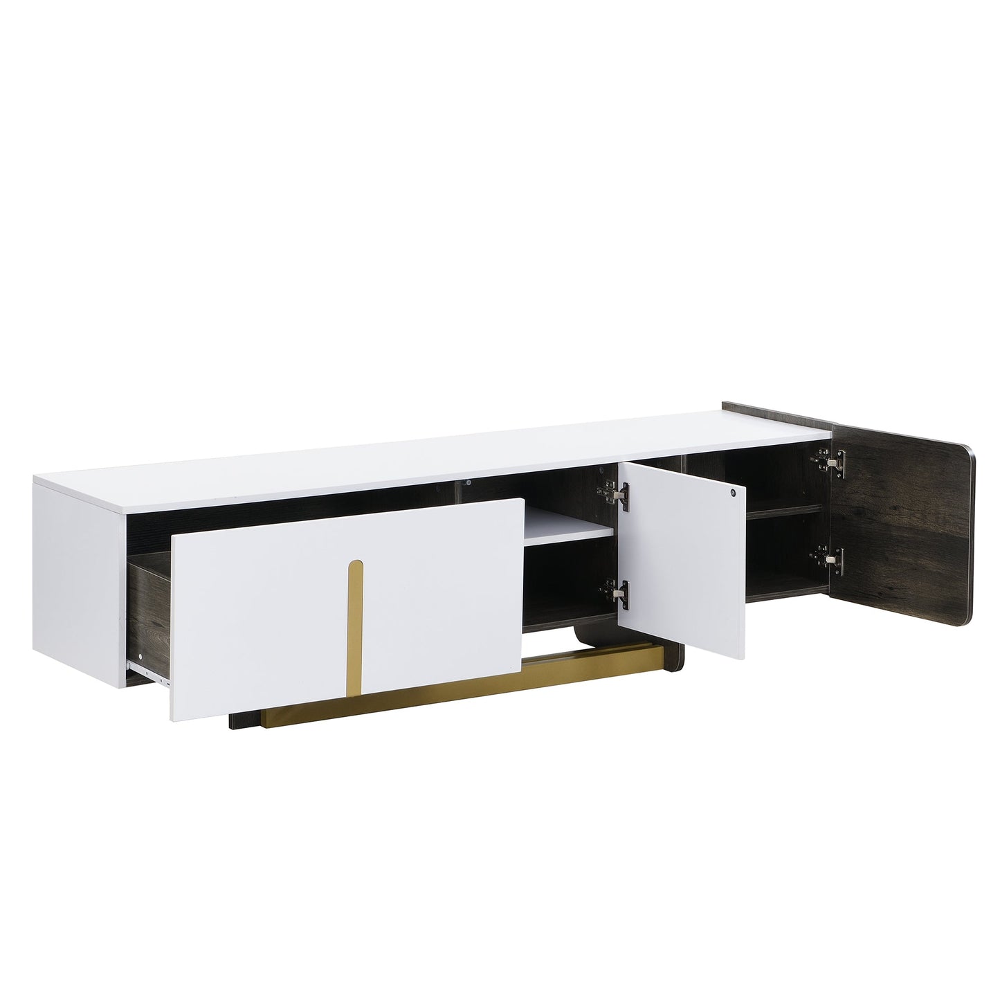 TV Stand Luxury White MDF Metal Legs Drawer 2-Cabinet Fits 70 In TV 66.7 In