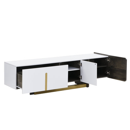 TV Stand Luxury White MDF Metal Legs Drawer 2-Cabinet Fits 70 In TV 66.7 In