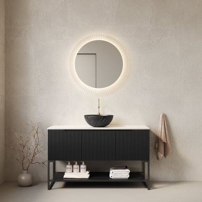 48' Bathroom Vanity with Sink, Freestanding 3 Doors Open Shelf Black Bowl Basin