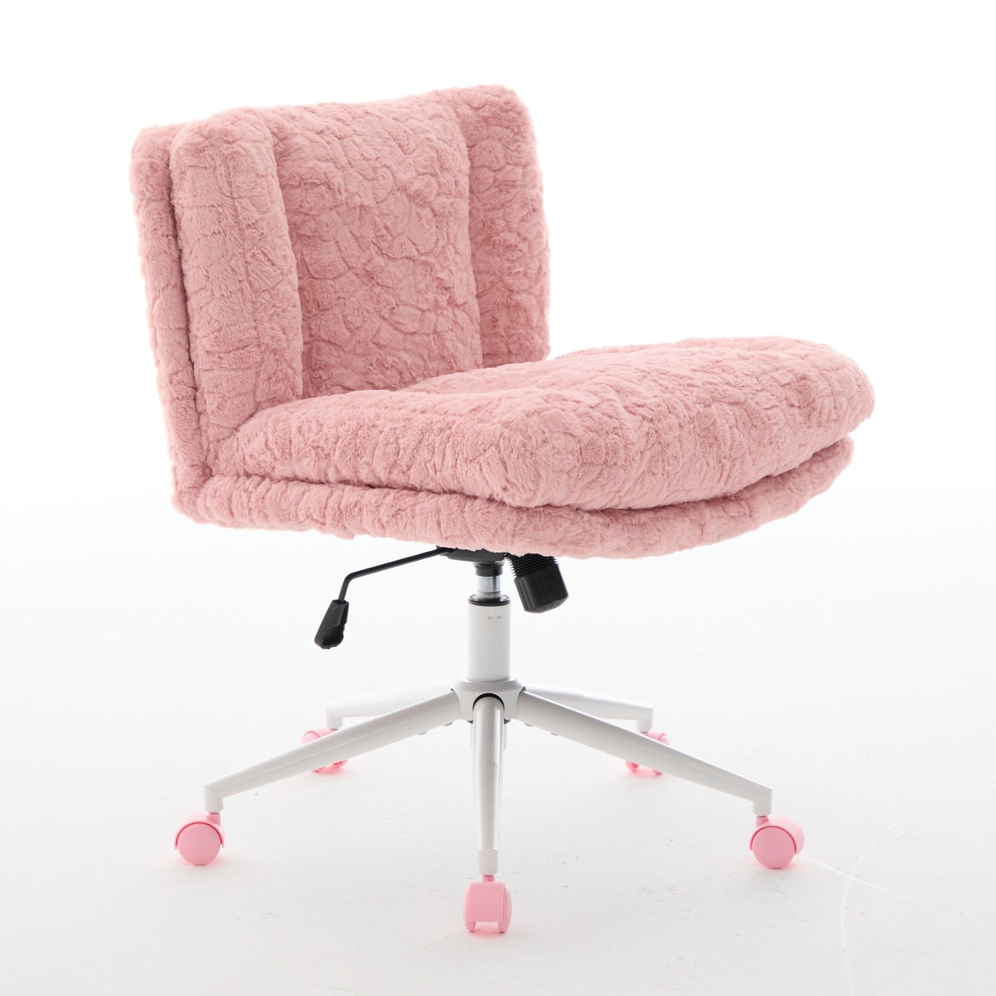 Swivel Chair Faux Alpaca Pink Wide 26.4 In Seat 360 Degree Height Adjust