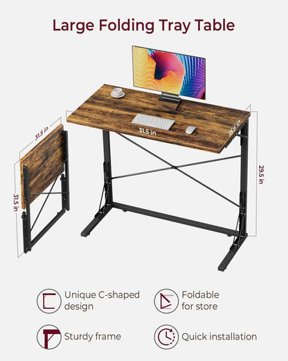 31.5 Inch Collapsible Tray Desk Rustic Brown Premium Finish