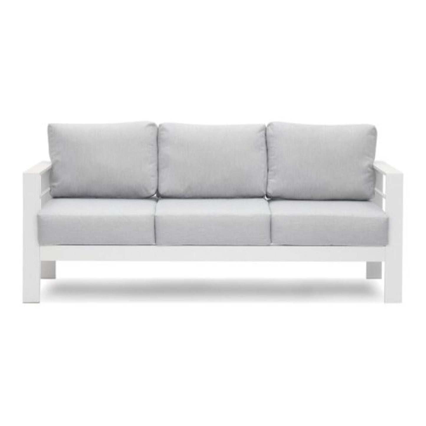 Outdoor Aluminum Sofa 3 Seat 74in White Cushions
