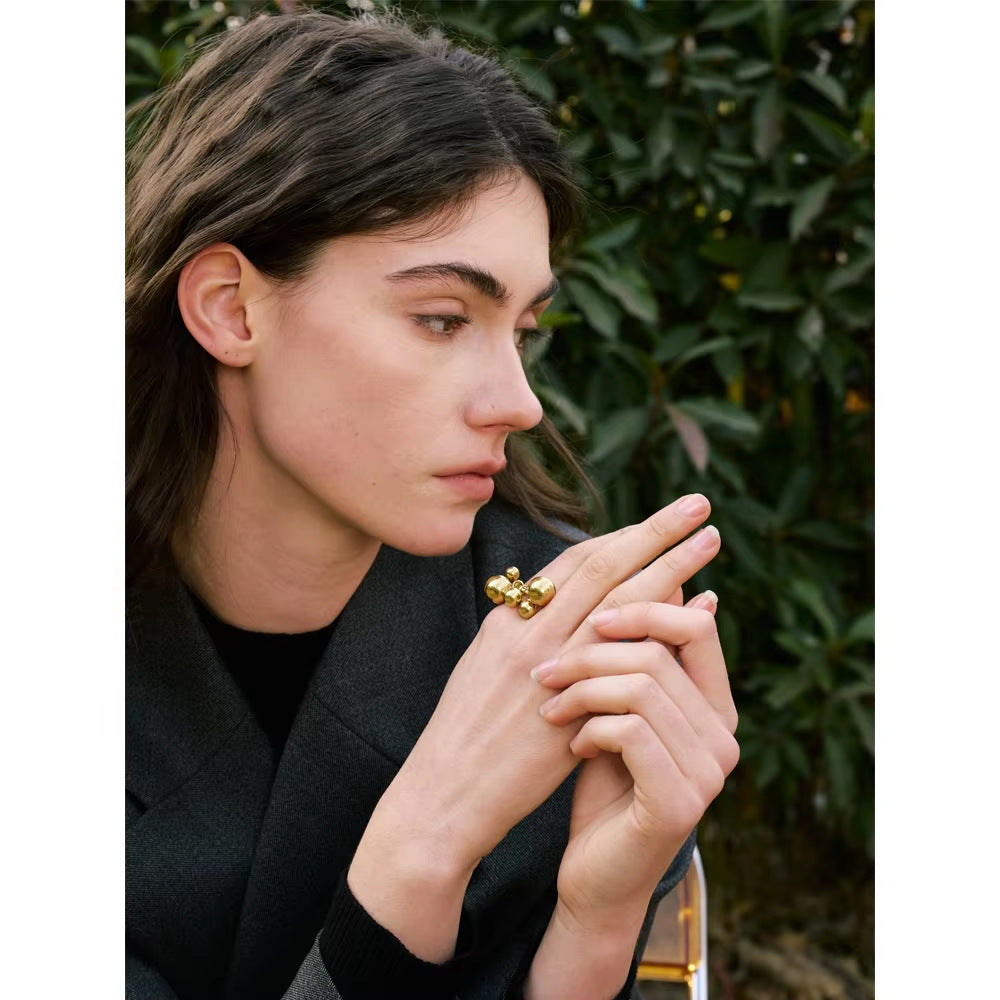 Xia Lings Chic Trendy Steel-bead Stacking Ring