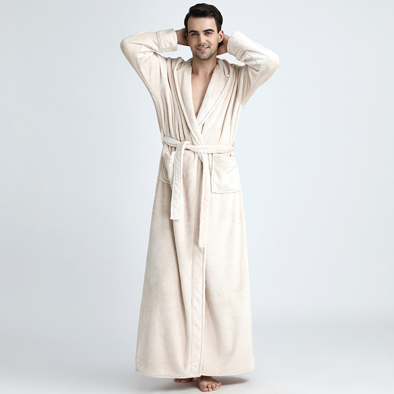 Mens Winter Hooded Thickened Long-Style Nightgown