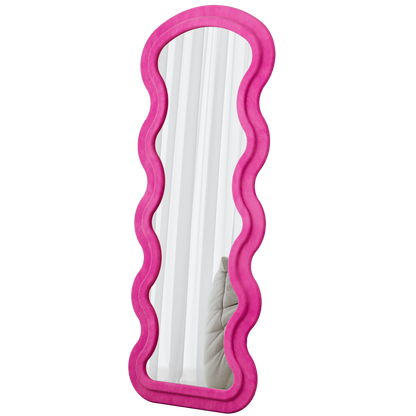 Floor Mirror Full Length Wave Flannel Frame Rose 63x24 In Lean or Hang