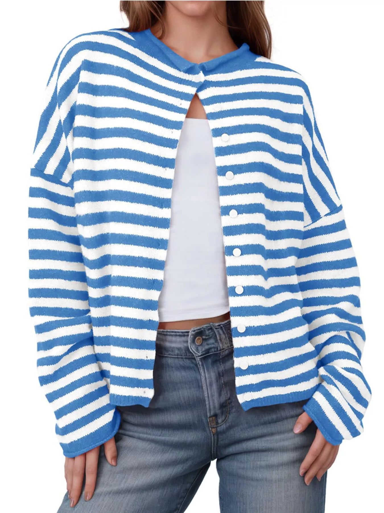 Striped Button-Up Cardigan
