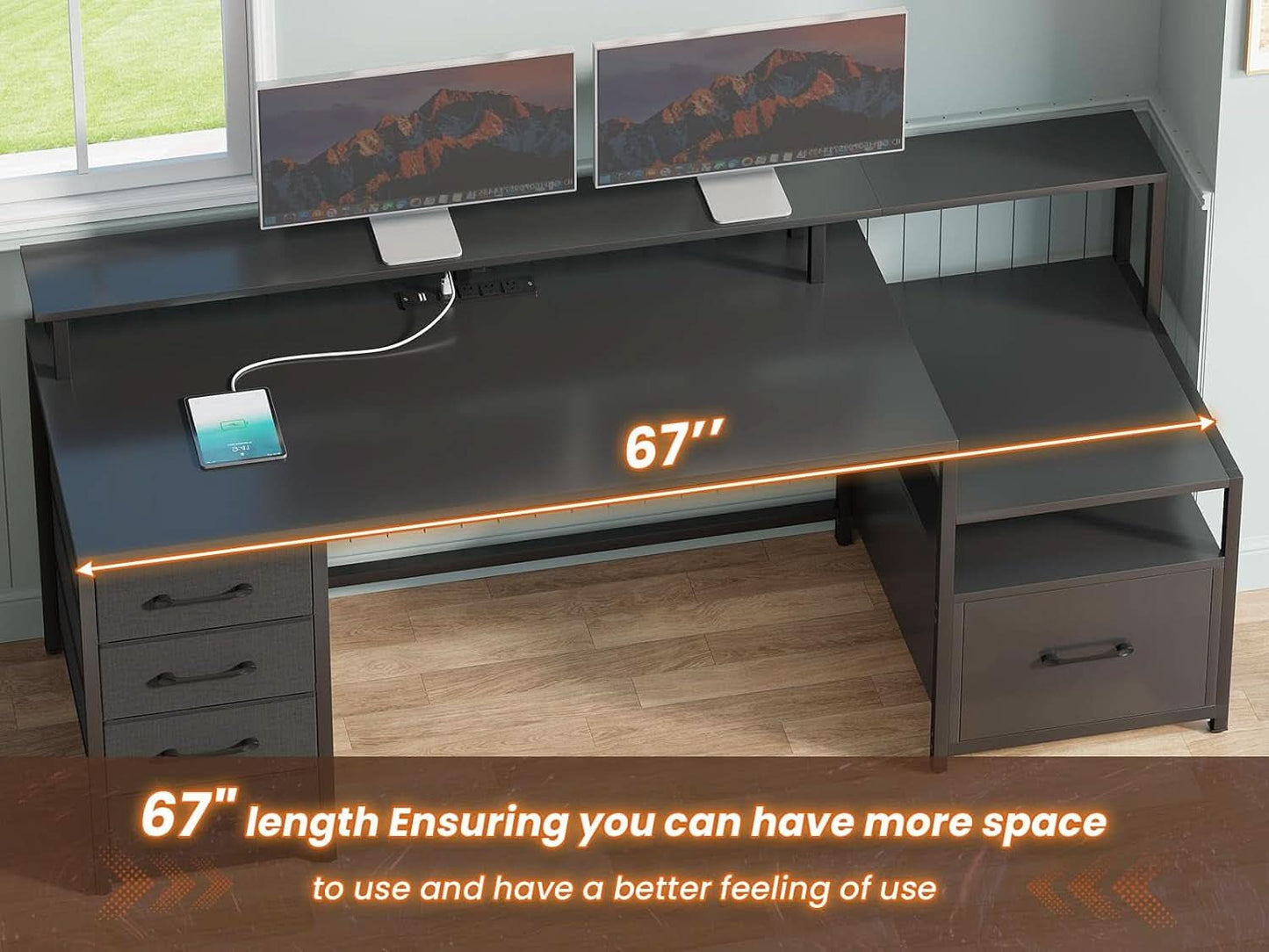 66 Inch Computer Desk 5 Drawers For Home Office Workspace