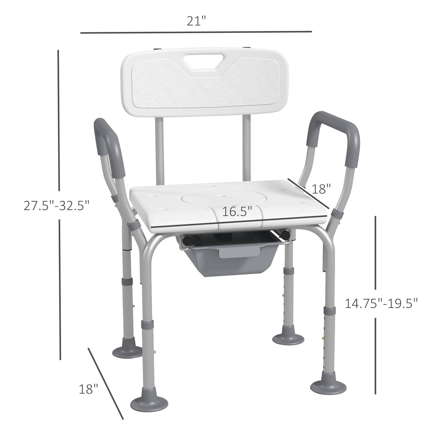 Shower Chair 3-in-1 Aluminum Commode Raised Toilet Seat Adjustable 299 LB