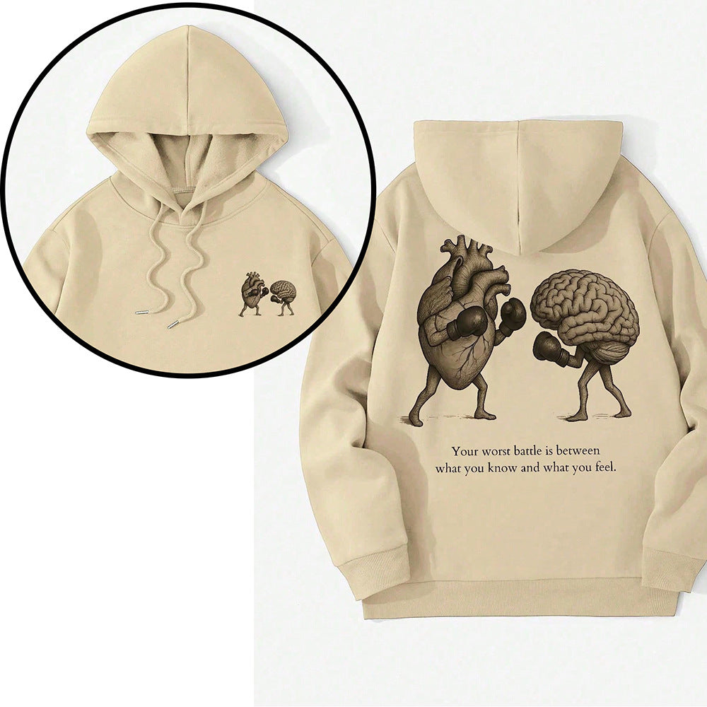 Mens Loose-fit Casual Printed Hooded Sweatshirt