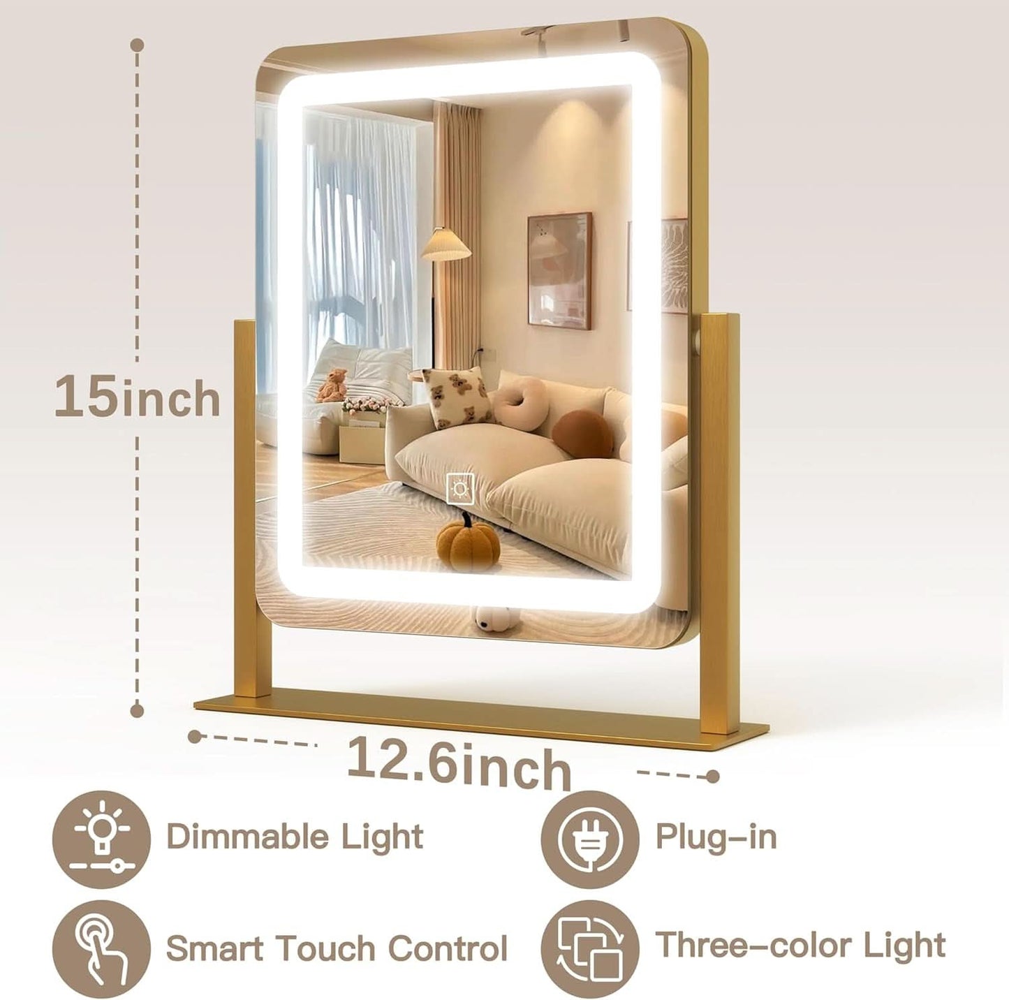 Vanity Makeup Mirror With Lights 12.6x15 Gold Touch Control